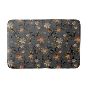 Seamless abstract retro beige flowers grey backgro bath mat