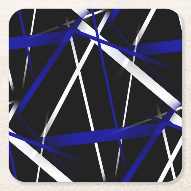 Seamless Abstract  Royal Blue and White Lines Square Paper Coaster (Front)