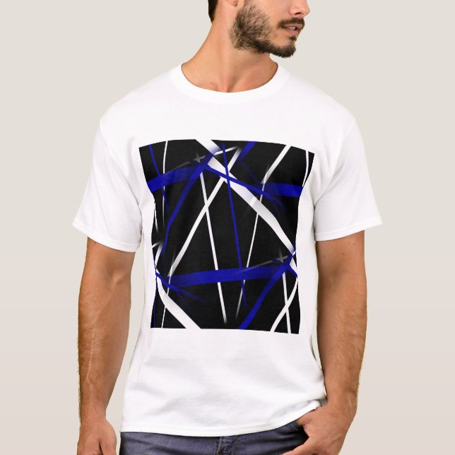 Seamless Abstract  Royal Blue and White Lines T-Shirt (Front)