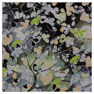 Seamless abstract spring tree branches leaves blac fabric