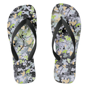 Seamless abstract spring tree branches leaves blac flip flops