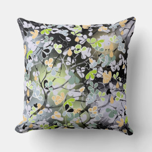 Seamless abstract spring tree branches leaves blac throw pillow