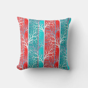 Seamless abstract trees branch blue coral red line throw pillow