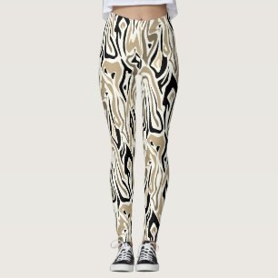 Seamless abstract zebra skin leather modern black leggings