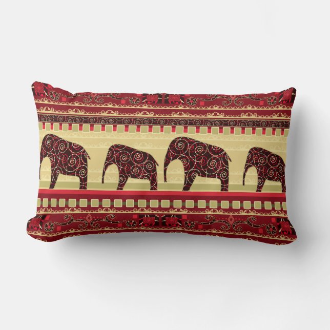 Seamless african ethno design elephants ornamental lumbar pillow (Front)