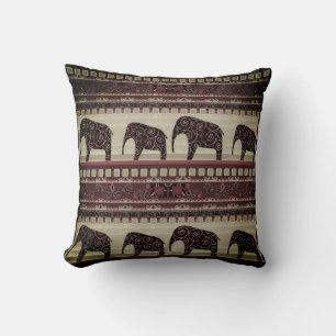 Seamless african ethno design elephants ornamental throw pillow