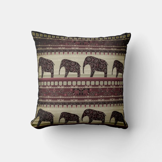 Seamless african ethno design elephants ornamental throw pillow (Front)