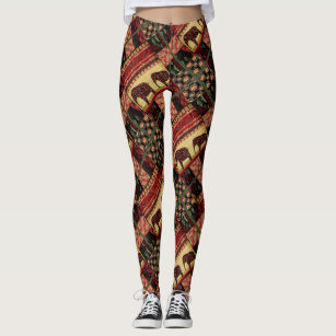 Seamless african patchwork ornamental indian eleph leggings