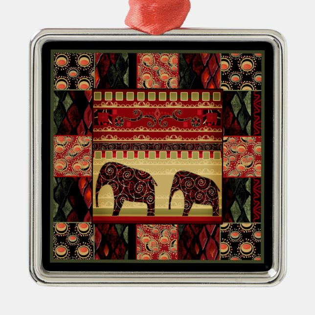 Seamless african patchwork ornamental indian eleph metal ornament (Front)