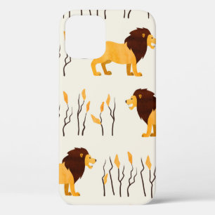 Seamless African pattern with cute lion. vintage w iPhone 12 Case