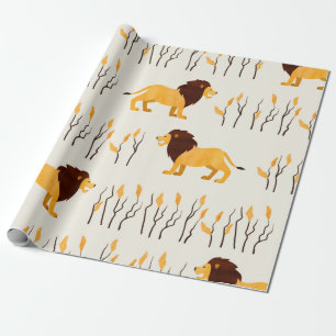 Seamless African pattern with cute lion. vintage w Wrapping Paper