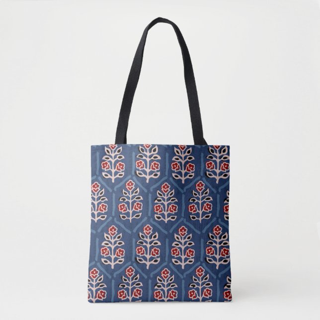 Seamless ajrakh paisley bunch pattern tote bag (Front)