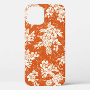 Seamless aloha pattern of hibiscus and pineapple,  iPhone 12 case