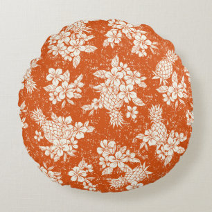 Seamless aloha pattern of hibiscus and pineapple,  round pillow
