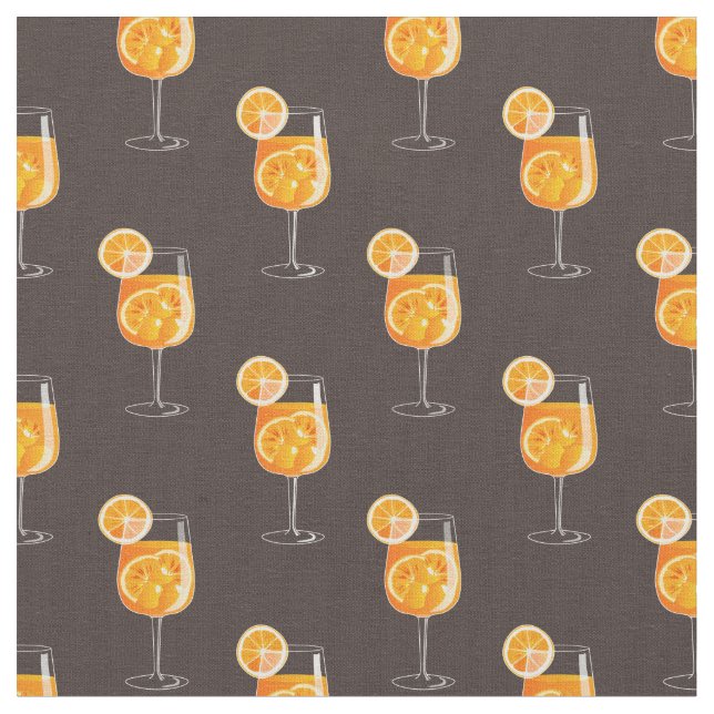Seamless Aperol Spritz Cocktail Pattern Fabric (Close Up)
