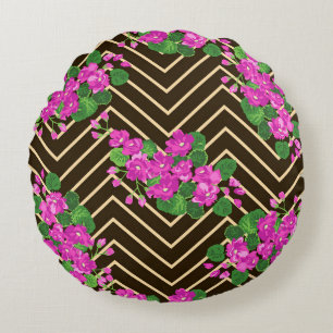 Seamless ardent pattern in sweet flowers. Composit Round Pillow