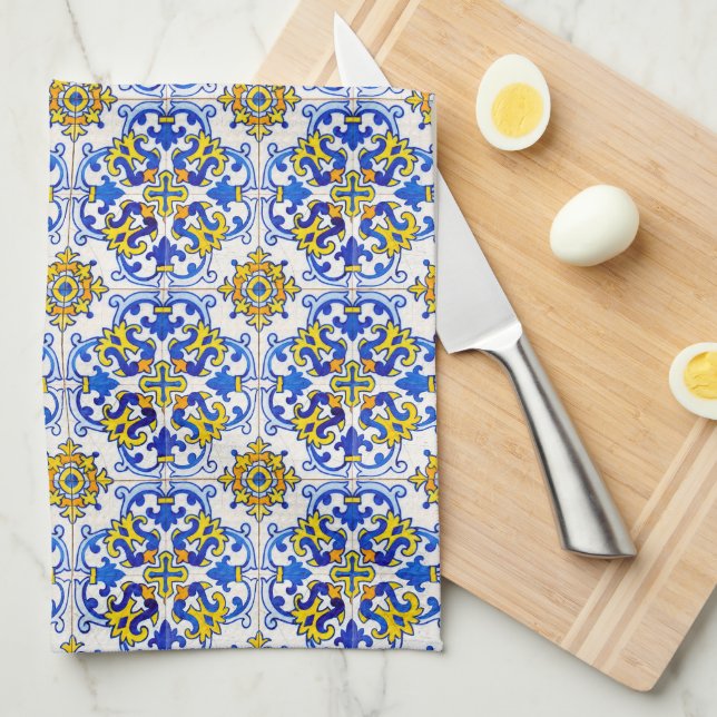 Seamless Azulejo Art Tile Kitchen Towel (Quarter Fold)
