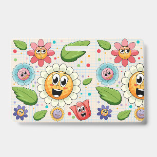 Seamless background design with colourful flowers  badge