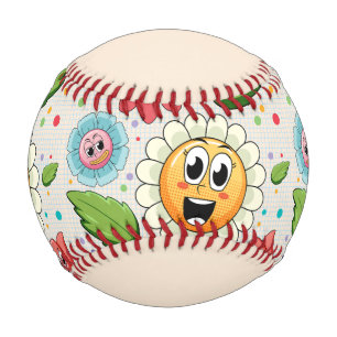 Seamless background design with colourful flowers  baseball