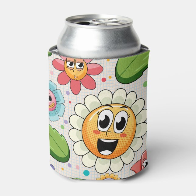 Seamless background design with colourful flowers can cooler (Can Front)