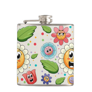 Seamless background design with colourful flowers hip flask