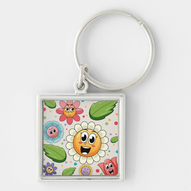 Seamless background design with colourful flowers keychain (Front)