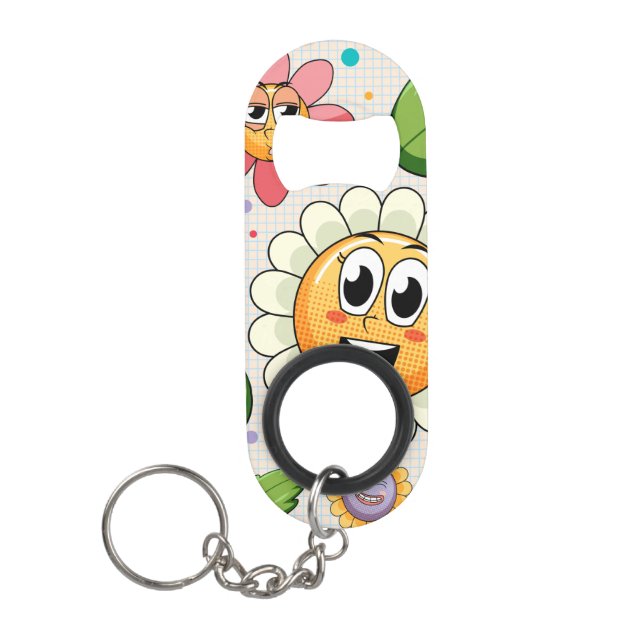 Seamless background design with colourful flowers keychain bottle opener (Front)
