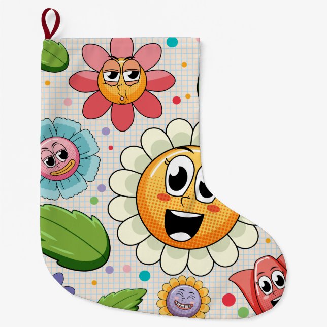 Seamless background design with colourful flowers large christmas stocking (Front)