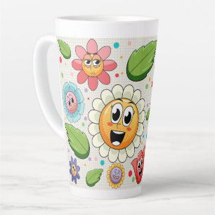 Seamless background design with colourful flowers  latte mug