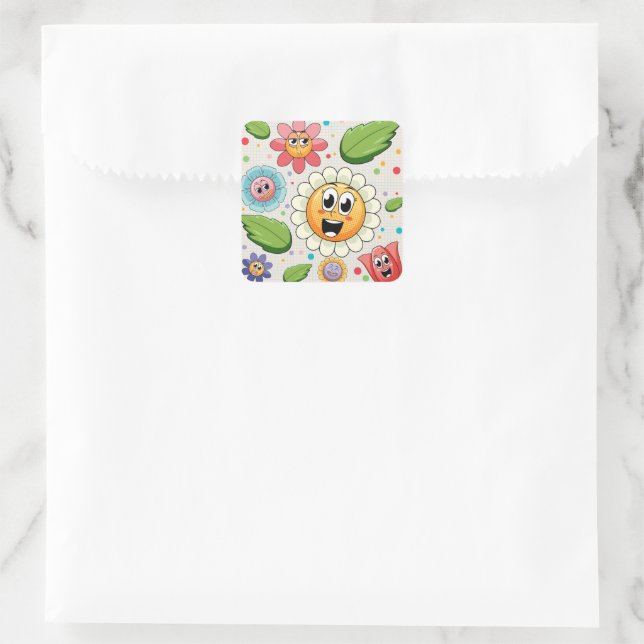 Seamless background design with colourful flowers square sticker (Bag)