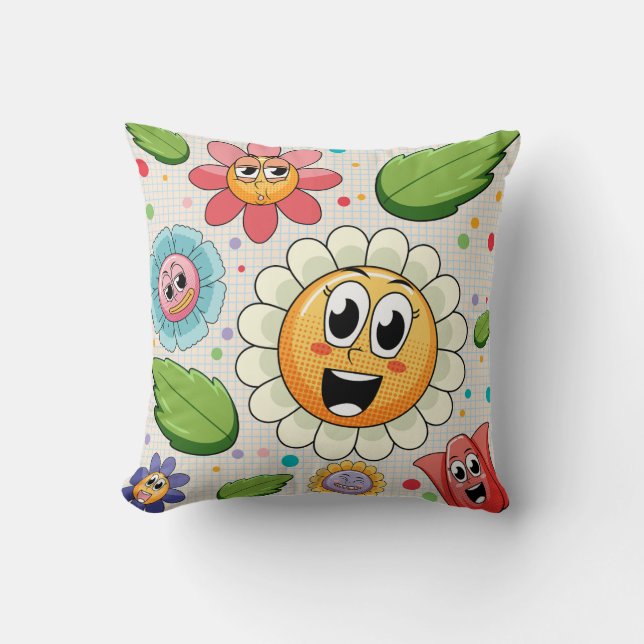 Seamless background design with colourful flowers  throw pillow (Front)