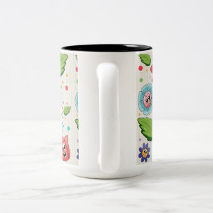 Seamless background design with colourful flowers  Two-Tone coffee mug