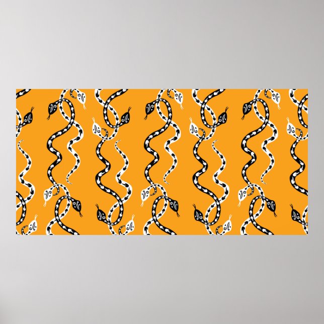 Seamless background of creeping decorative snakes poster (Front)