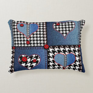 Seamless background pattern. Patchwork of denim fa Accent Pillow