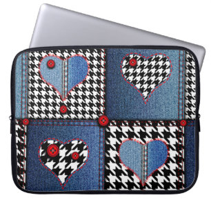 Seamless background pattern. Patchwork of denim fa Laptop Sleeve