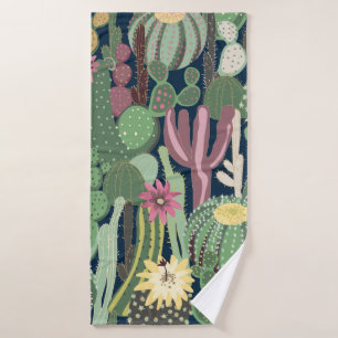 seamless background with cactus bath towel