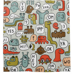 seamless background with cute cartoon monsters