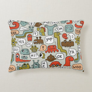 seamless background with cute cartoon monsters accent pillow