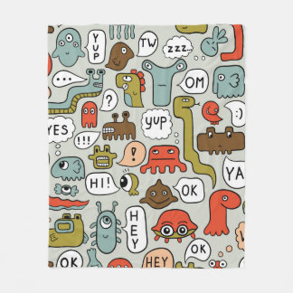 seamless background with cute cartoon monsters fleece blanket