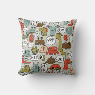 seamless background with cute cartoon monsters throw pillow