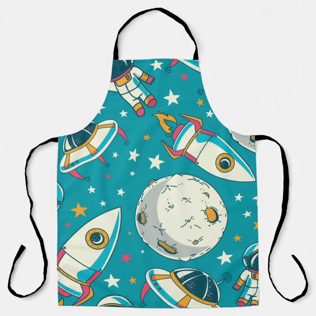 Seamless background with cute doodle astronauts, p apron (Front)