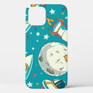 Seamless background with cute doodle astronauts, p iPhone 12 case