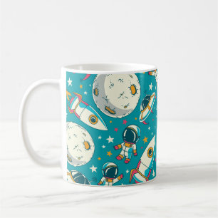 Seamless background with cute doodle astronauts, p coffee mug