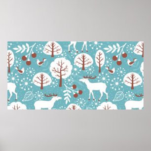 Seamless background with deer for winter and chris poster