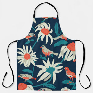 Seamless background with flowers and birds apron