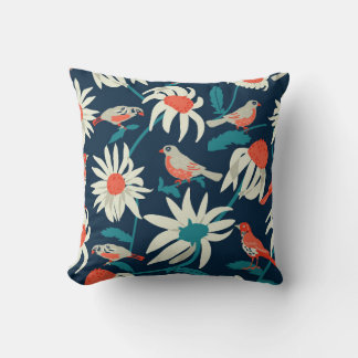 Seamless background with flowers and birds throw pillow