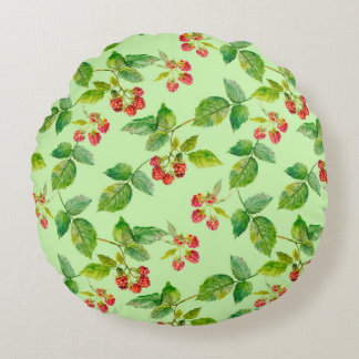 Seamless background with healthy berry - raspberry round pillow