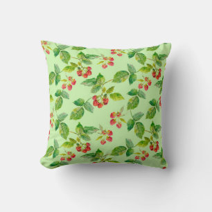 Seamless background with healthy berry - raspberry throw pillow