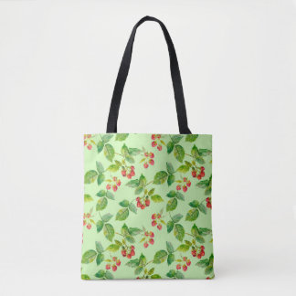 Seamless background with healthy berry - raspberry tote bag