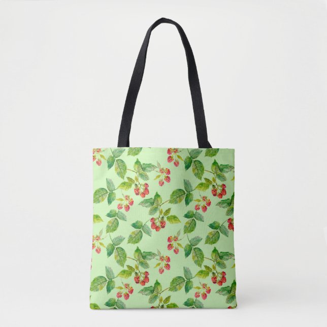 Seamless background with healthy berry - raspberry tote bag (Front)
